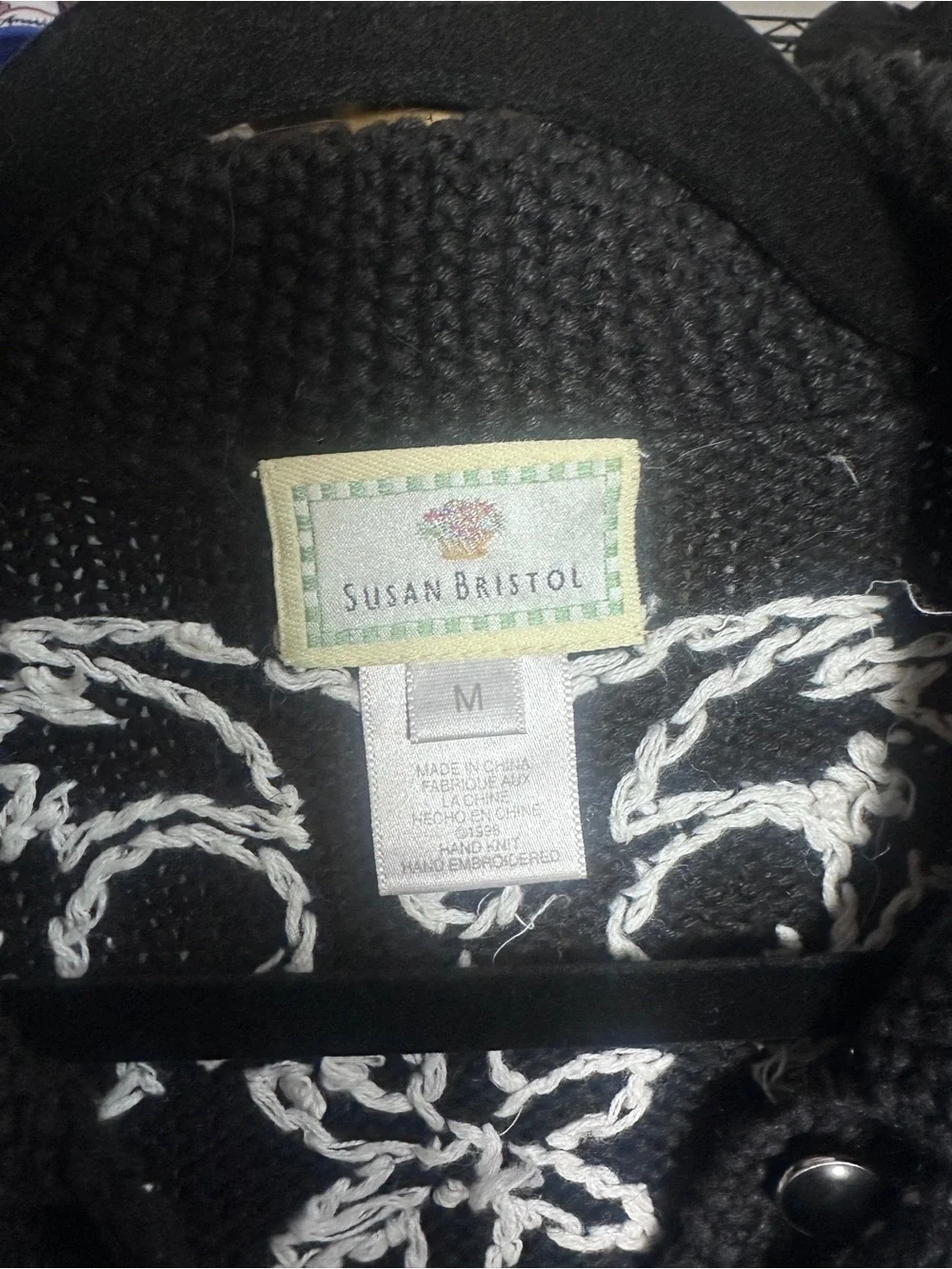 Susan Bristol Black Cardigan with Multicolor Boots and White Embroidery